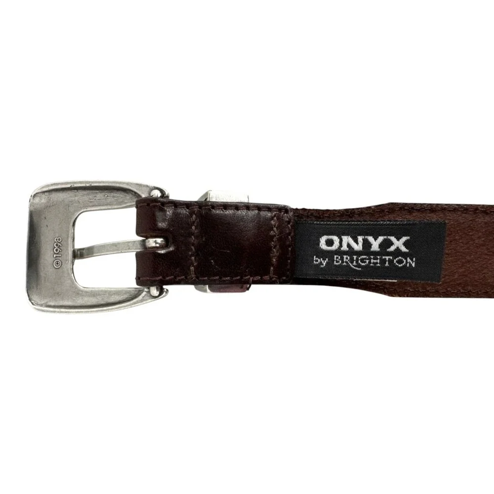 Brighton Onyx Men's 1998 Golf Motif Brown Leather Woven Inlay Belt Size 38